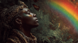 Damballa and Ayida Wedo, the serpent Loa of creation and wisdom, intertwined in the form of a rainbow.